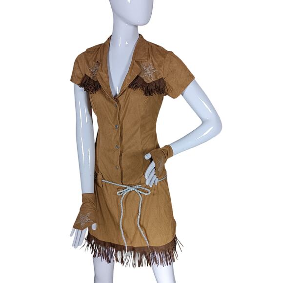 Cowgirl Custome Halloween Mini Dress Size Medium Cord Belt and Fingerless GLoves - Picture 1 of 10